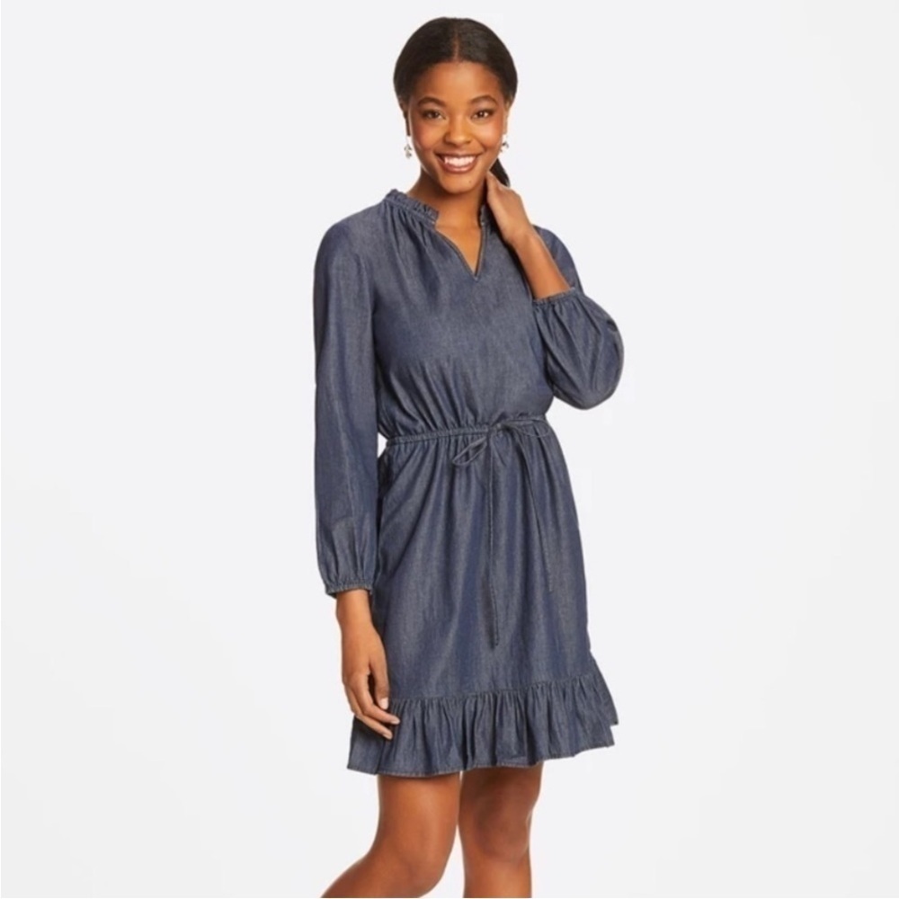 NWT Draper James Chambray Popover Dress Dark Wash Style DRD0582 Blue Size XXL